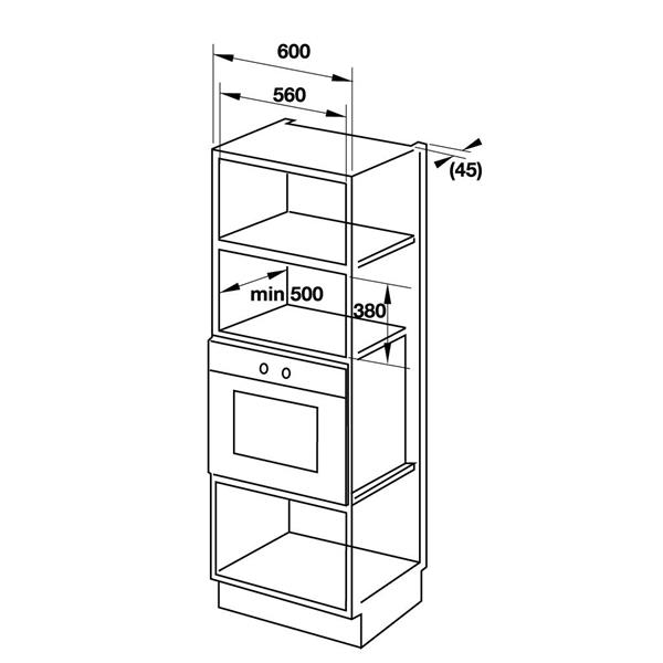 bản vẽ kỹ thuật Lò vi sóng kết hợp nướng âm tủ Hafele HM-B38A 535.34.000